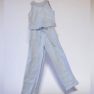 Kids Light Blue Linen Matching Set - Wide Leg Pants & Tank